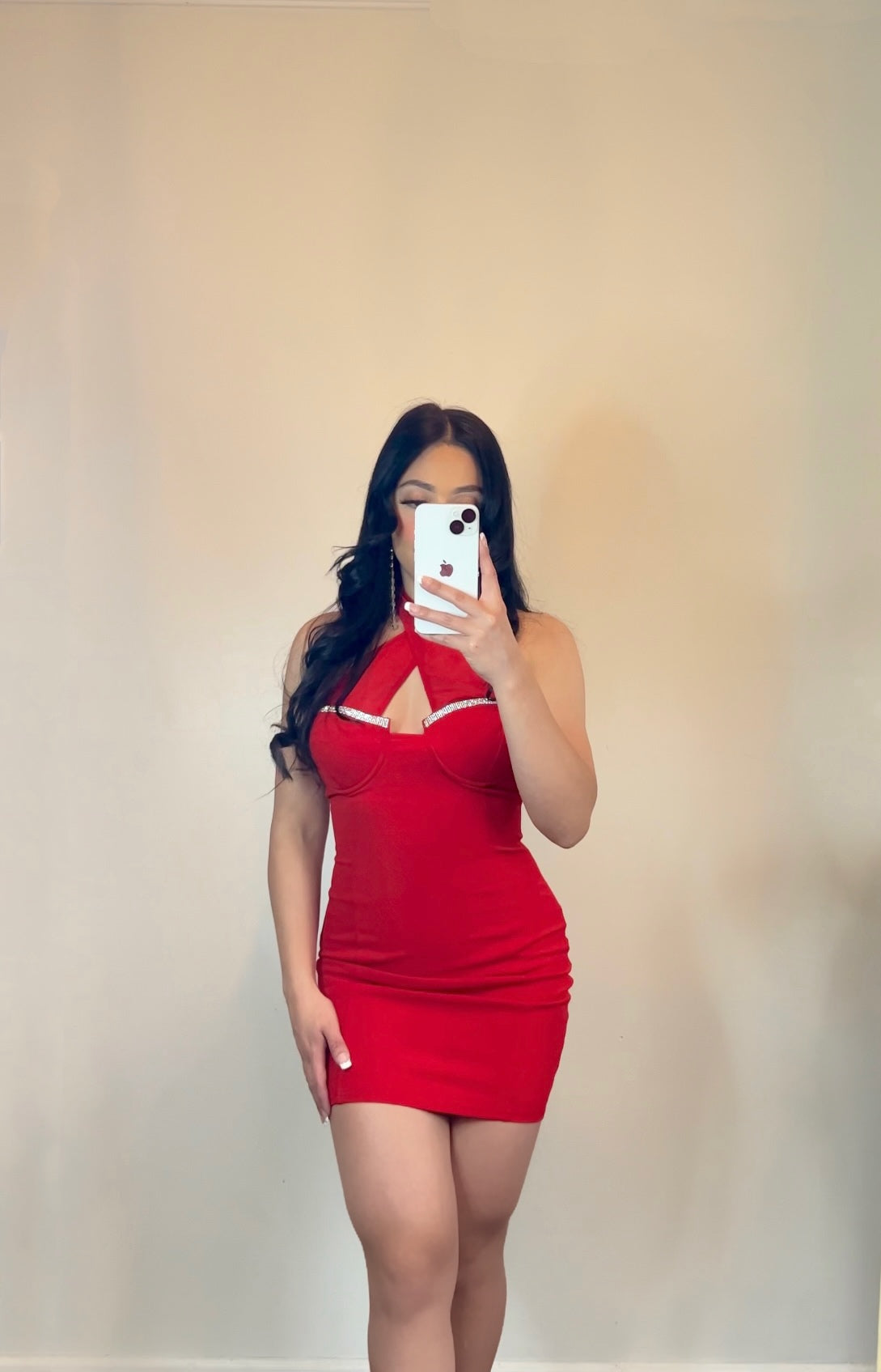 knee length dresses for ladies Lolita Rhinestone Halter Mini Dress Small